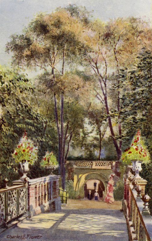 Zoológico de Londres: Túnel, desde Canal Bridge (litografia en color) de Charles Edwin Flower