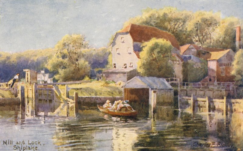 Río Támesis: Mill and Lock Shiplake (litografía en color) de Charles Edwin Flower