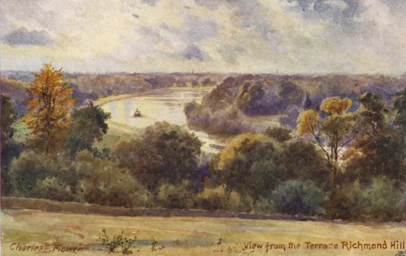 Río Támesis: Vista desde la terraza Richmond Hill (litografía en color) de Charles Edwin Flower