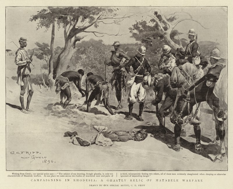 Campaña en Rodesia, un espantoso relicto de la guerra Matabele de Charles Edwin Fripp