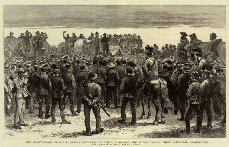 Las negociaciones en el Transvaal, el General Joubert dirigiéndose a los bóers antes de su dispersión hacia sus hogares de Charles Edwin Fripp