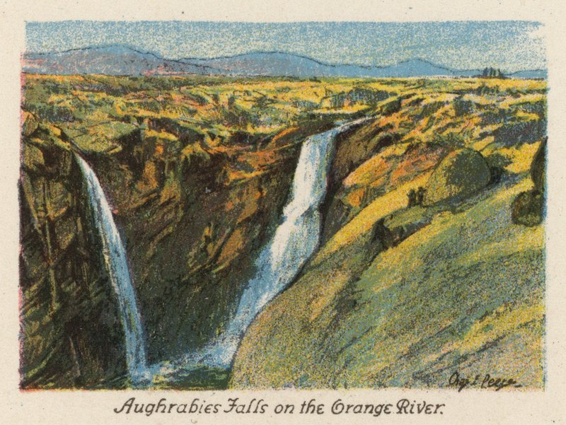 Sudáfrica: Cataratas Aughrabies en el río Orange (litografía en color) de Charles Ernest Peers