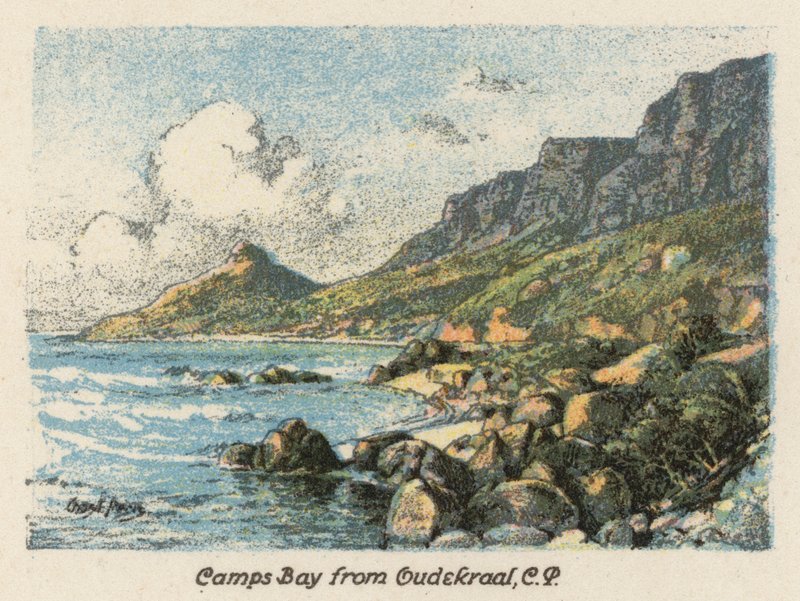 Sudáfrica: Camps Bay desde Oudekraal, CP (litografía en color) de Charles Ernest Peers