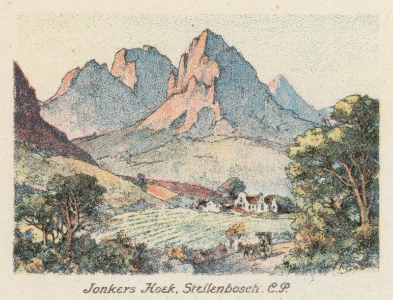 Sudáfrica: Jonkers Hoek, Stellenbosch, CP (litografía en color) de Charles Ernest Peers