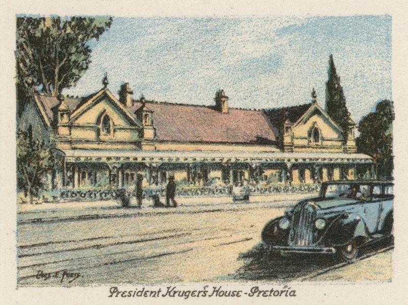 Sudáfrica: Casa del Presidente Kruger, Pretoria (litografía en color) de Charles Ernest Peers