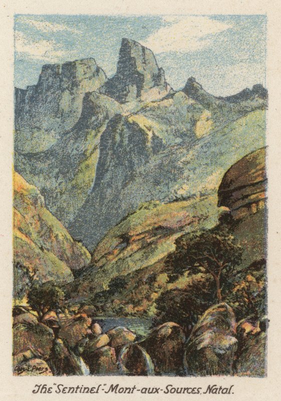 Sudáfrica: The "Sentinel", Mont-aux-Sources, Natal (litografía en color) de Charles Ernest Peers