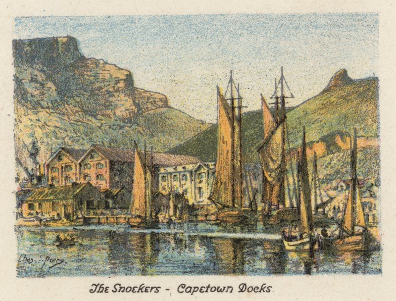 Sudáfrica: The Snoekers, Capetown Docks (litografía en color) de Charles Ernest Peers