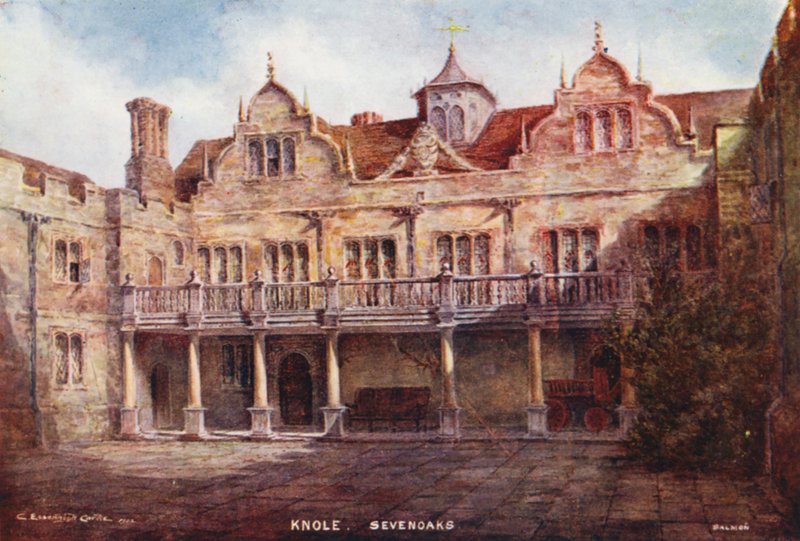 Casa Knole: Stone Court (litografía en color) de Charles Essenhigh Corke