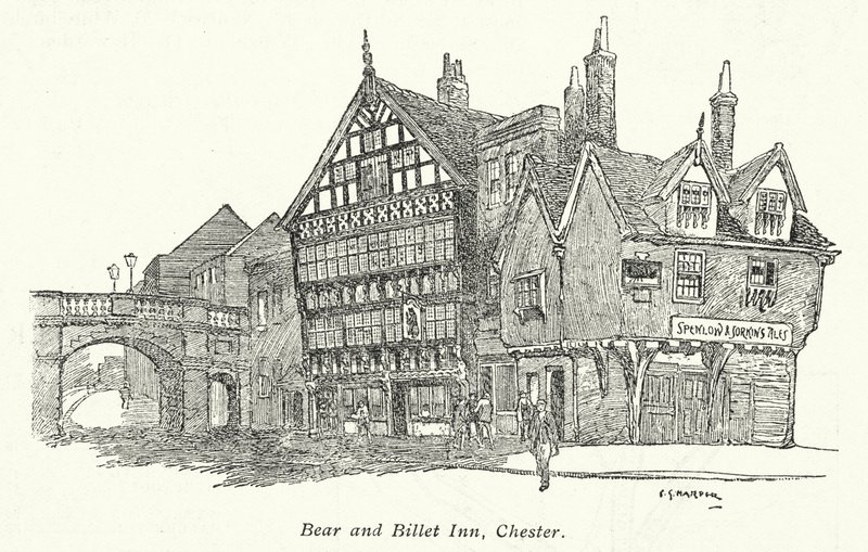 Bear and Billet Inn, Chester (litografía) de Charles George Harper