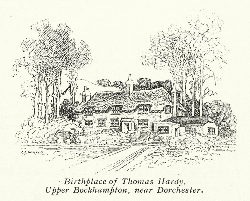 Lugar de nacimiento de Thomas Hardy, Upper Bockhampton, cerca de Dorchester (litografía) de Charles George Harper