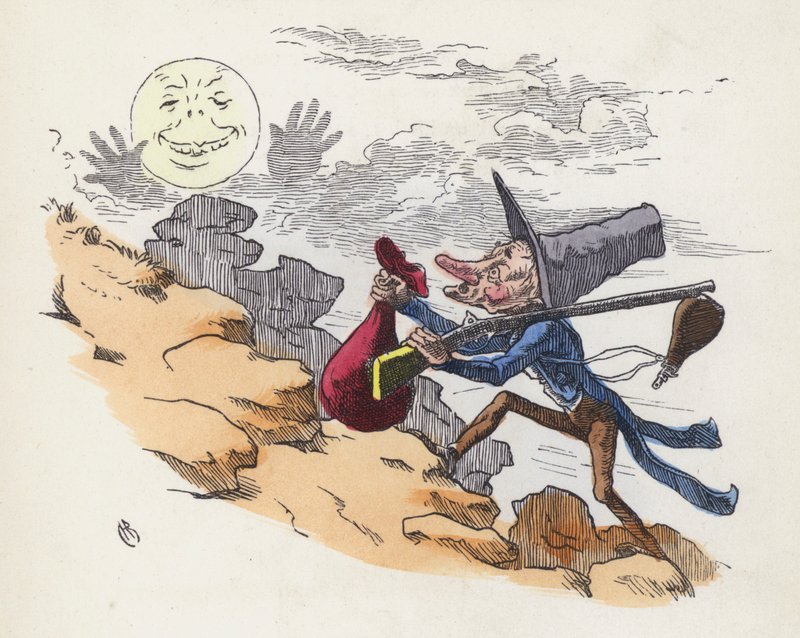 Hombre subiendo una colina para disparar a la Luna de Charles Henry (after) Bennett
