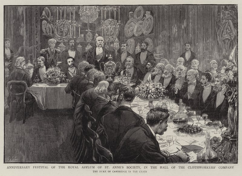 Festival de aniversario del Asilo Real de la Sociedad de Santa Ana, en el Salón de la Compañía de Tejedores de Charles J. Staniland