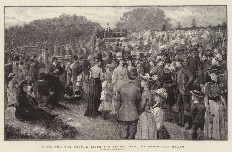 Música para el pueblo escuchando a la banda en Hampstead Heath de Charles J. Staniland