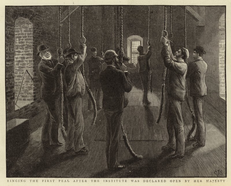 Tocando el primer repique después de que el Instituto fue declarado abierto por Su Majestad de Charles J. Staniland
