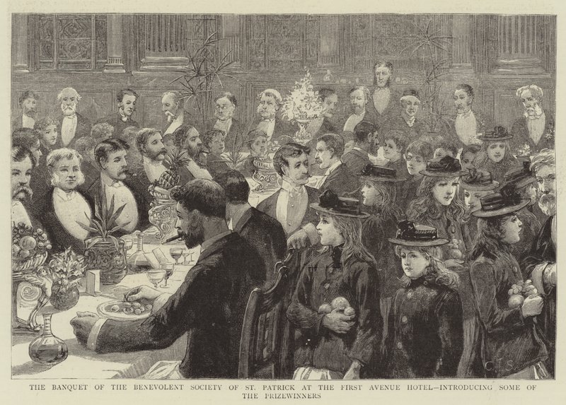 El Banquete de la Sociedad Benevolente de San Patricio en el Hotel First Avenue, presentando a algunos de los Ganadores de Premios de Charles J. Staniland
