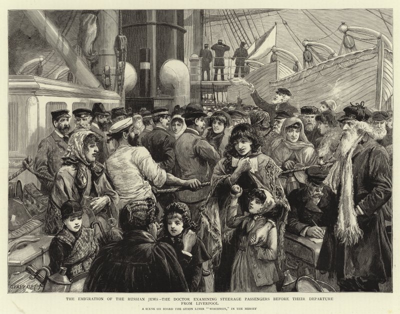 La emigración de los judíos rusos, el doctor examinando a los pasajeros de tercera clase antes de su partida desde Liverpool de Charles J. Staniland