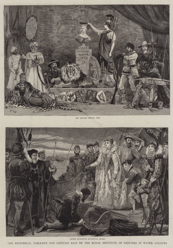 Los cuadros históricos y el baile de disfraces del Instituto Real de Pintores en Acuarelas de Charles J. Staniland