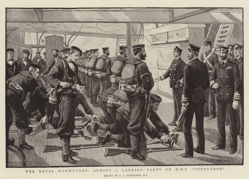 Las maniobras navales, armando un grupo de desembarco en el HMS Conqueror de Charles J. Staniland