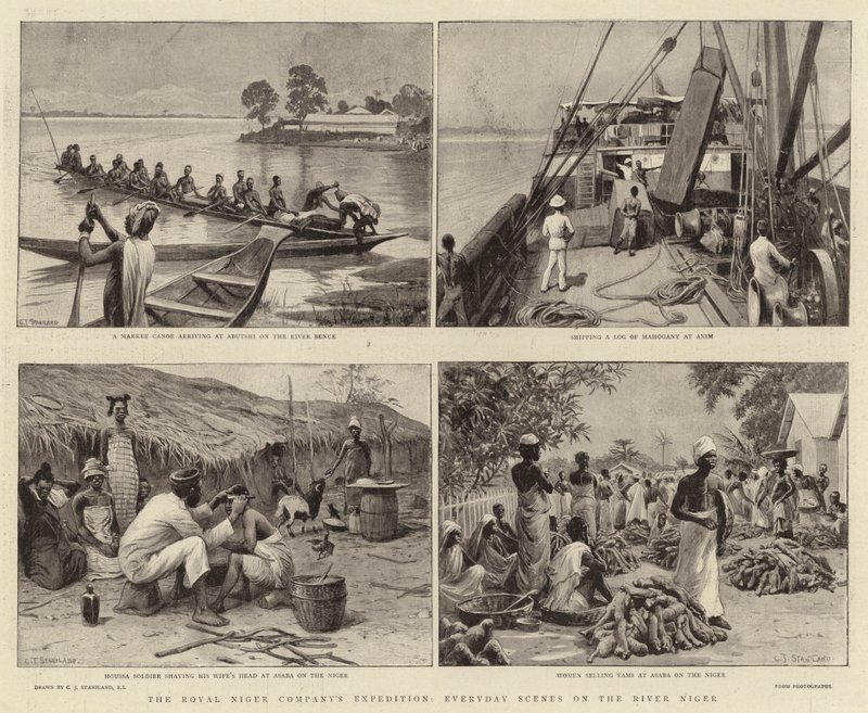 La expedición de la Royal Niger Company, escenas cotidianas en el río Níger de Charles J. Staniland