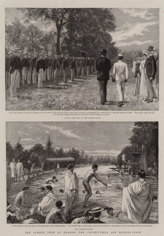 El trimestre de verano en Harrow, el campo de cricket y el lugar de baño de Charles J. Staniland