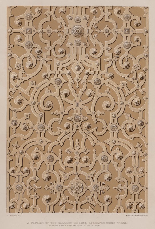 Una parte del techo de la galería, Charlton House, Wilts, el techo tiene 17 pies de ancho y unos 115 pies de largo de Charles James Richardson