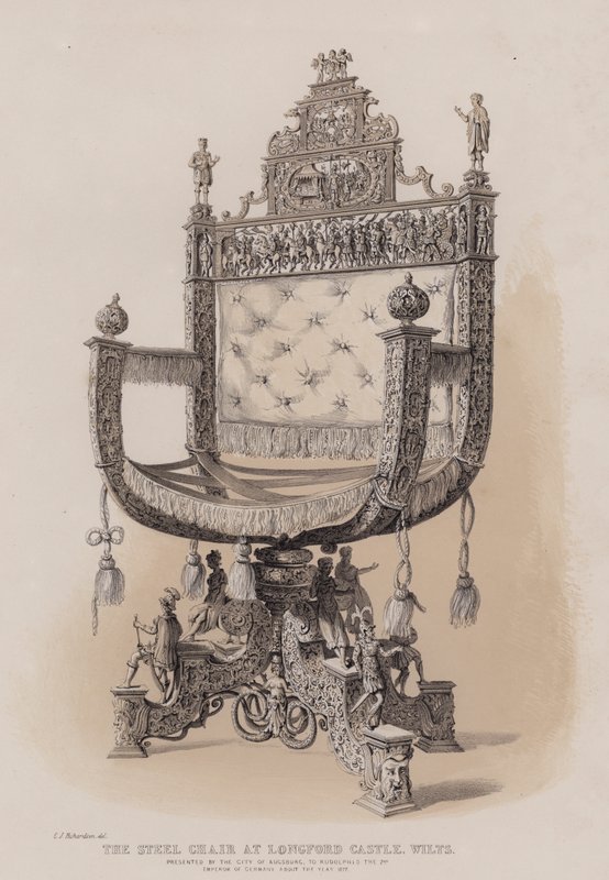 La silla de acero en Longford Castle, Wilts, presentada por la ciudad de Augsburgo, a Rodolfo II, Emperador de Alemania alrededor del año 1577 de Charles James Richardson