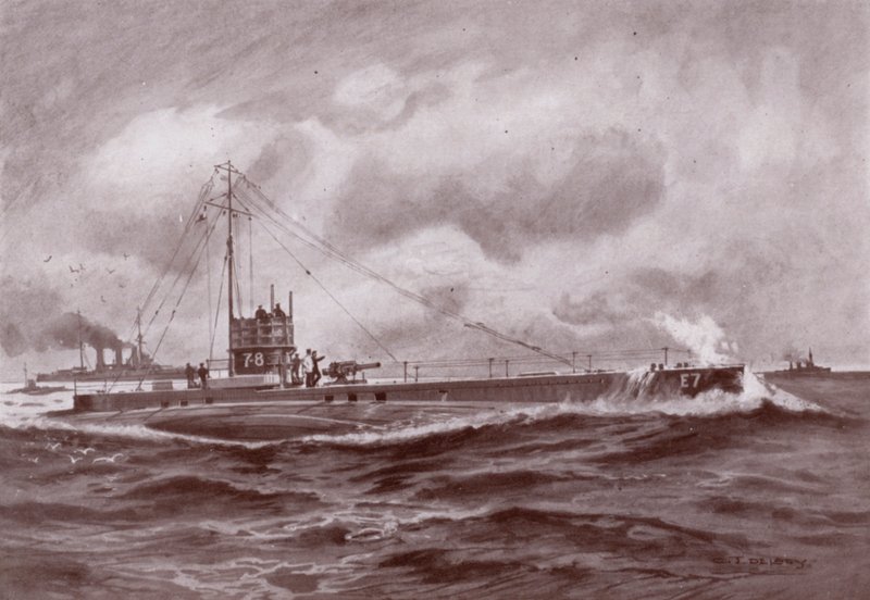 Un submarino en la superficie de Charles John de (after) Lacy