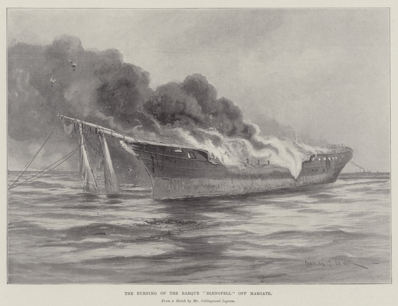 El incendio del bergantín Blengfell frente a Margate de Charles John de Lacy
