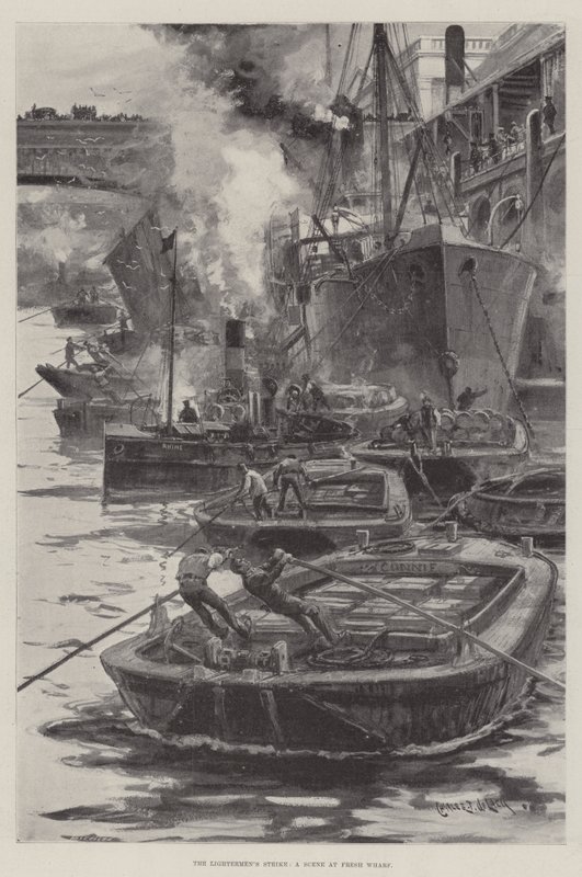 La huelga de los aligeradores, una escena en Fresh Wharf de Charles John de Lacy