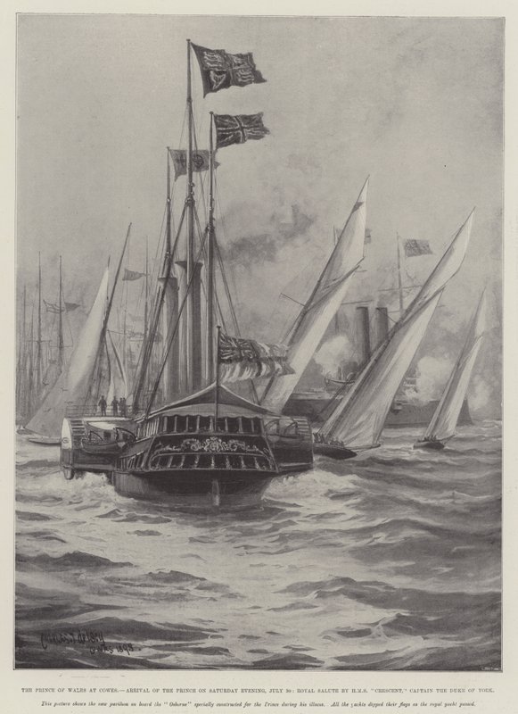 El Príncipe de Gales en Cowes, Llegada del Príncipe el Sábado por la Noche, 30 de Julio, Saludo Real por el HMS Crescent, Capitán el Duque de York de Charles John de Lacy