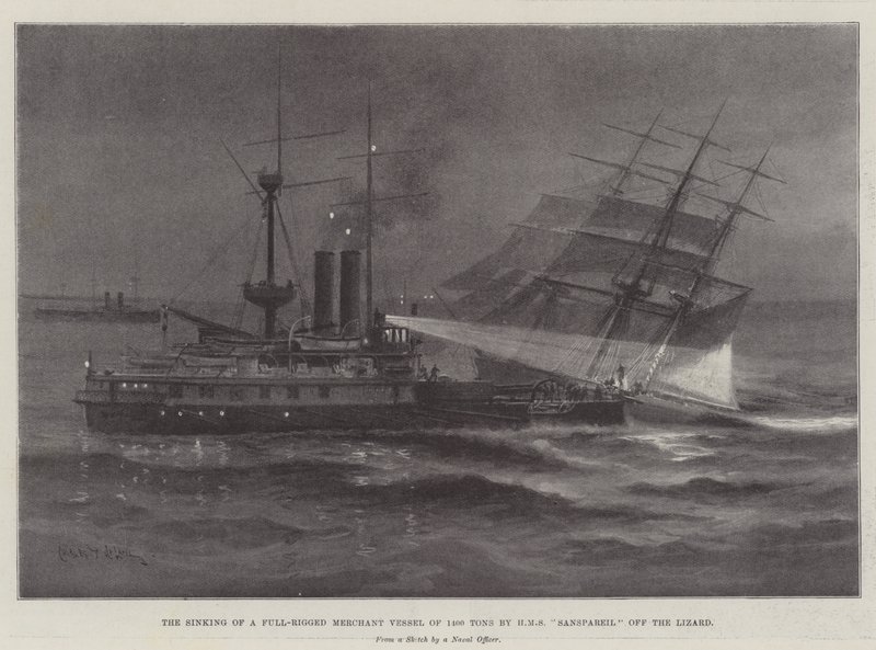 El Hundimiento de un Buque Mercante de Aparejo Completo de 1400 Toneladas por el HMS Sanspareil frente al Lizard de Charles John de Lacy