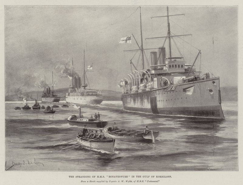 El Varamiento del HMS Bonaventure en el Golfo de Korniloff de Charles John de Lacy