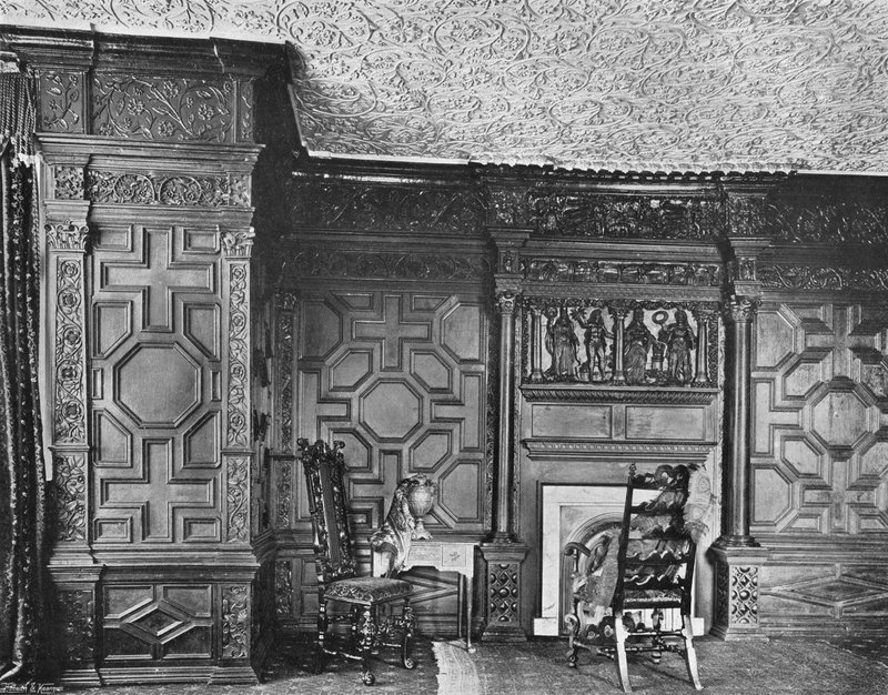 Detalles de la Talla y el Trabajo en Yeso en la Habitación de Roble de Charles Latham