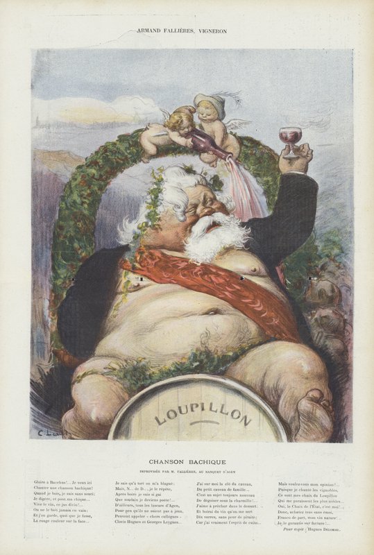 Armand Fallieres, viticultor. Ilustración para Le Rire de Charles Leandre