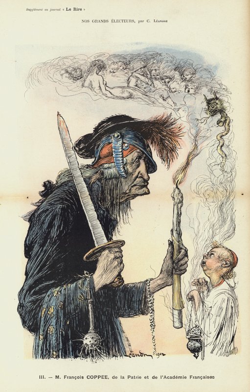 Francois Coppee, escritor y nacionalista francés, ilustración para Le Rire de Charles Leandre