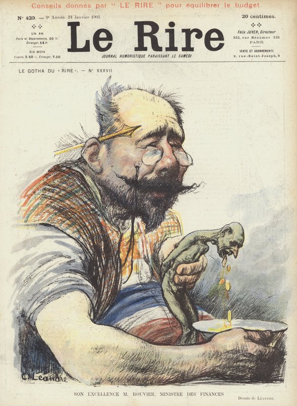 Su Excelencia Sr. Rouvier, Ministro de Finanzas. Ilustración para Le Rire de Charles Leandre