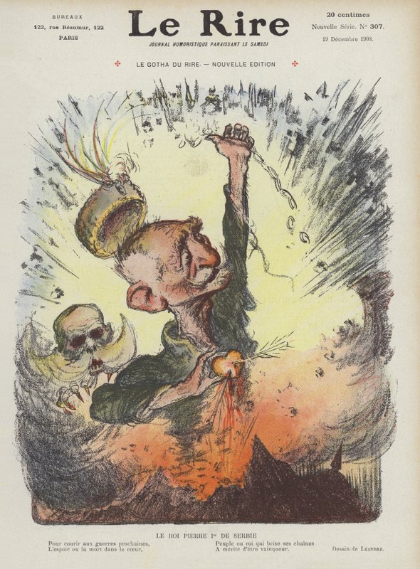 Rey Pedro I de Serbia. Ilustración para Le Rire de Charles Leandre