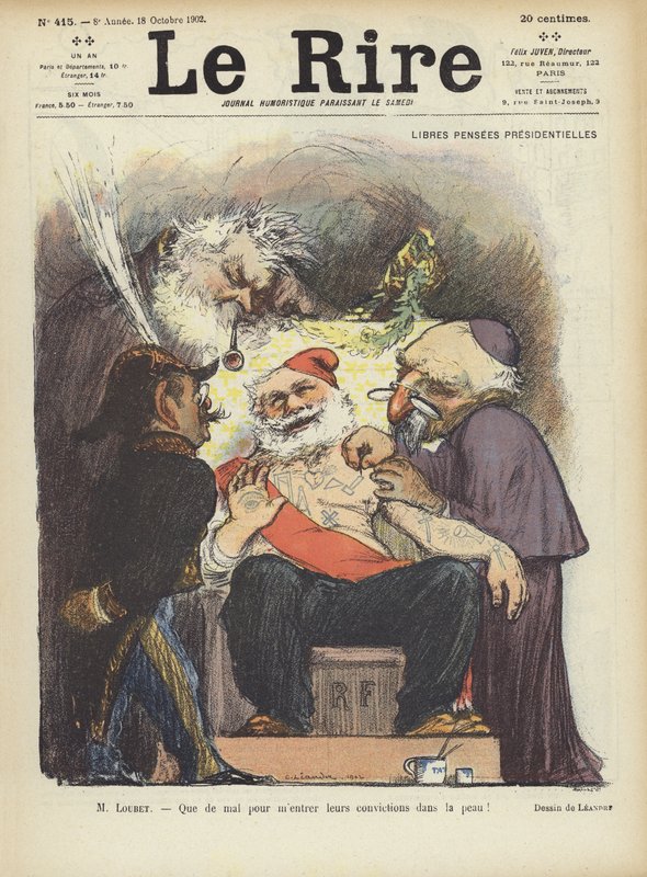 El presidente Loubet de Francia siendo tatuado. Ilustración para Le Rire de Charles Leandre
