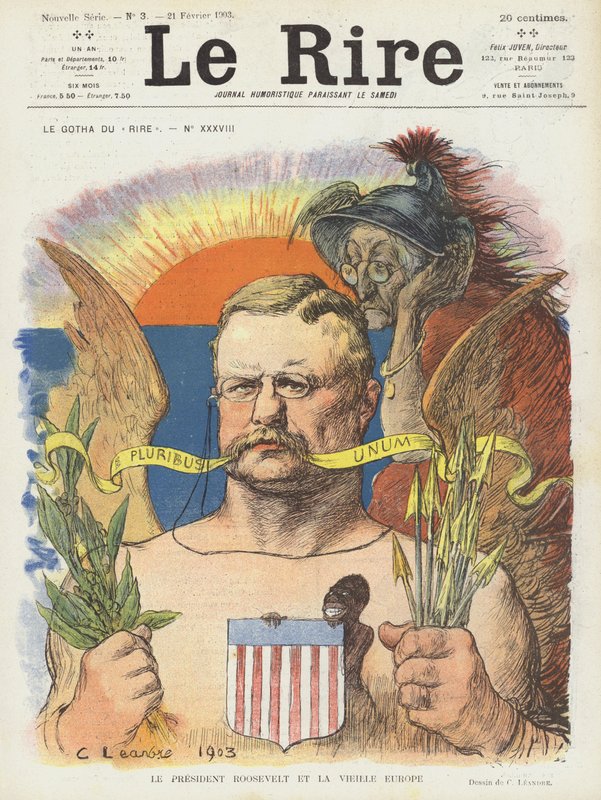 El presidente Roosevelt y la Vieja Europa. Ilustración para Le Rire de Charles Leandre
