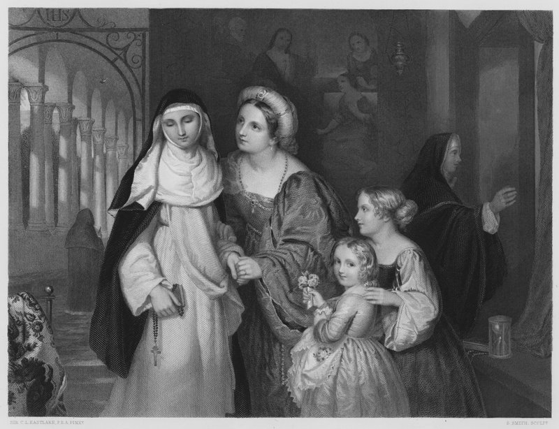 La Visita a la Monja, del cuadro en la Colección Real (grabado) de Charles Lock (after) Eastlake