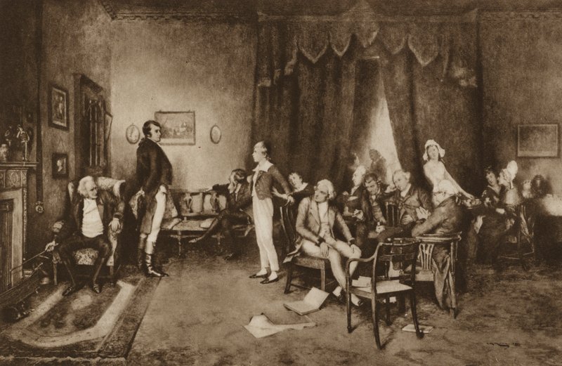 Encuentro de Robert Burns y Sir Walter Scott, Edimburgo (litografía) de Charles Martin (after) Hardie