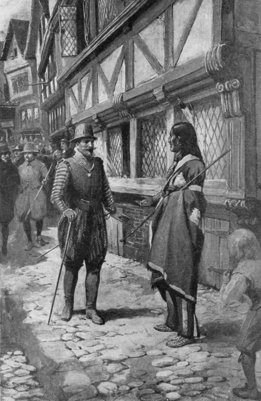 El capitán John Smith se encuentra con un amigo indio de Virginia mientras pasea por The Strand en Londres de Charles Mills (after) Sheldon