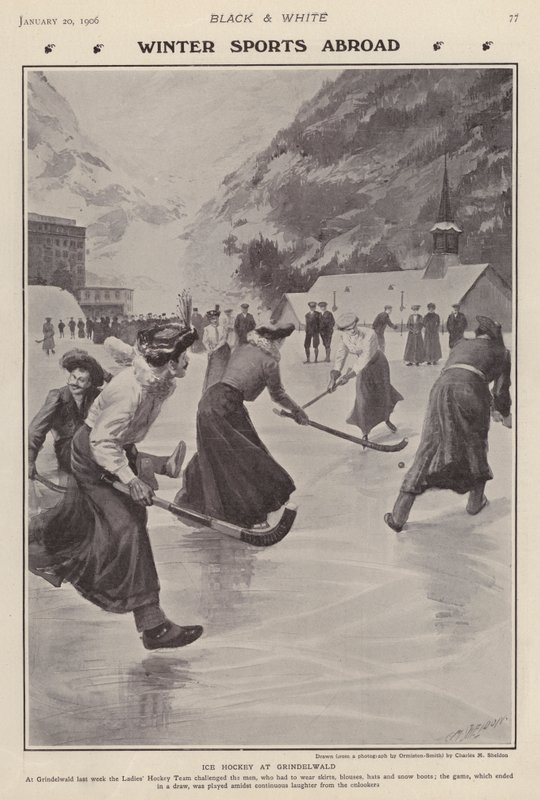 Jugando hockey sobre hielo en Grindelwald, Suiza de Charles Mills (after) Sheldon