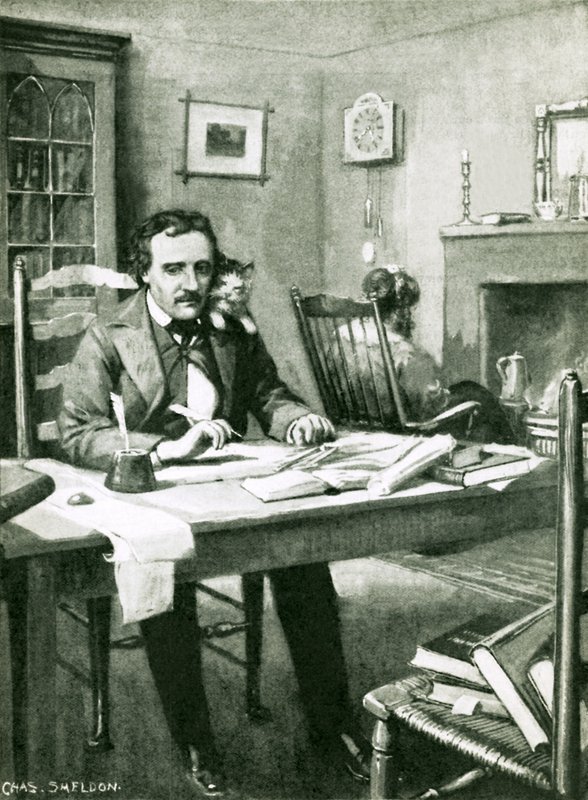 Poe trabajando bajo la mirada de Catalina de Charles Mills Sheldon
