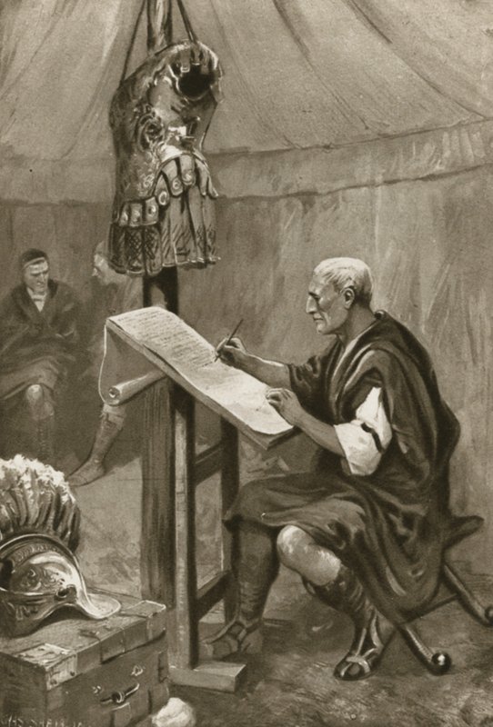 Julio César escribiendo una carta a Roma desde su tienda en Kent de Charles Mills after Sheldon