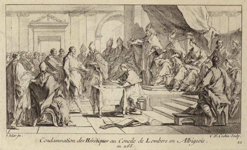 Condena de los Cátaros como herejes en el Concilio de Lombers, Francia de Charles Nicolas II Cochin