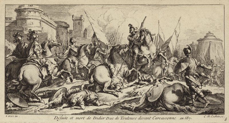 Derrota y muerte de Didier de Tolosa ante Carcasona, 587 (grabado) de Charles Nicolas II Cochin