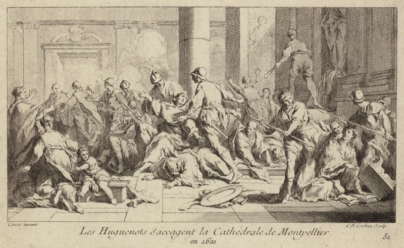 Hugonotes saqueando la Catedral de Montpellier, Francia, 1621 de Charles Nicolas II Cochin