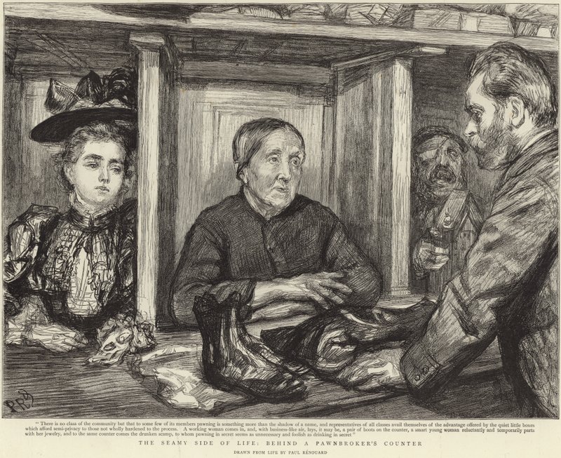 Detrás del mostrador de un prestamista de Charles Paul (after) Renouard