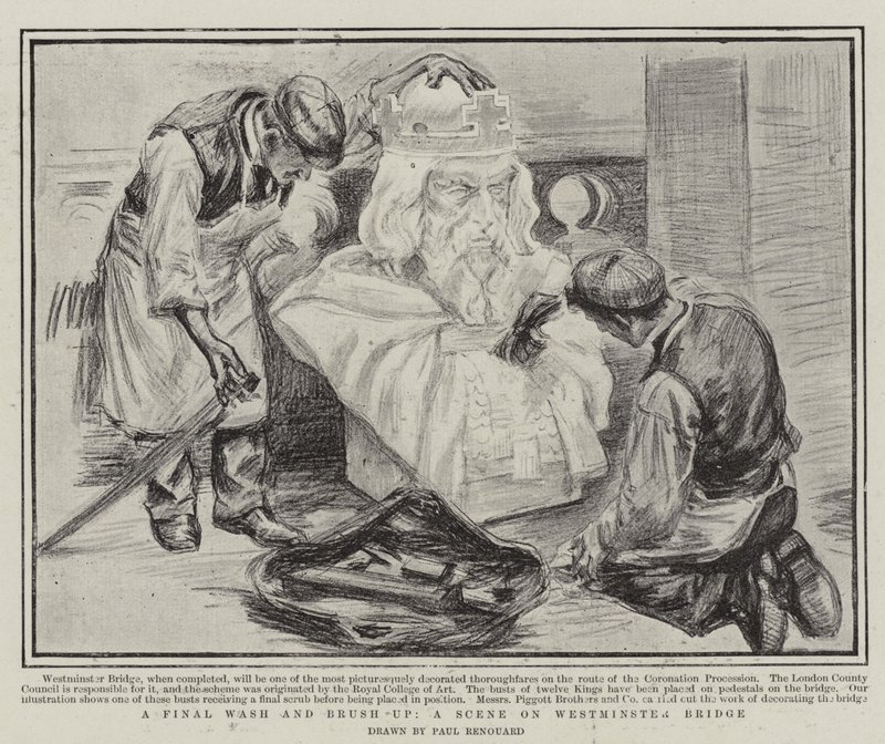 Un último lavado y cepillado, una escena en el Puente de Westminster de Charles Paul Renouard